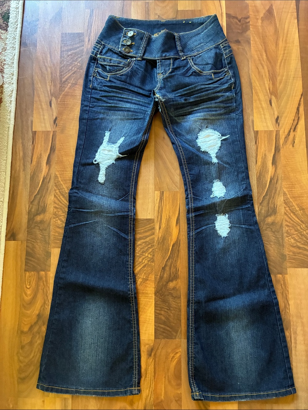 Almost Famous Dark Blue Distressed Flare Jeans